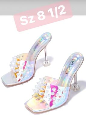 Cape Robbin Holographic Gem Slip-On Heels in Iridescent Silver